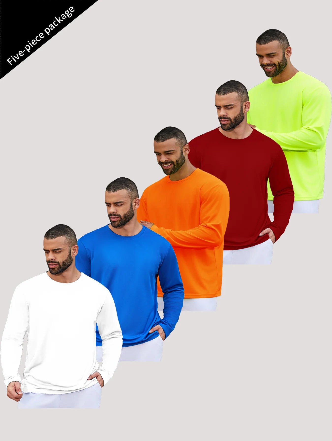 5-piece men's running speed dry long sleeved T-shirt suitable for sports, fishing and sun protection clothing