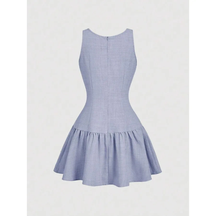 MOD Button and Bow Decor Short Summer Dress