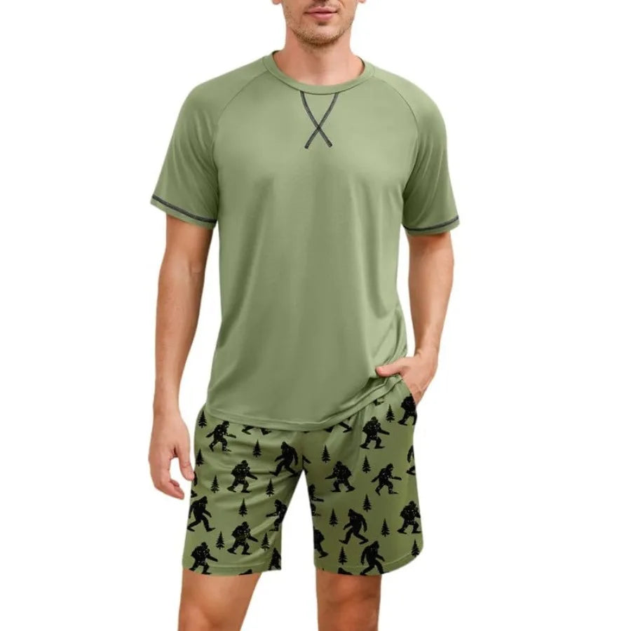 Men's Cotton Short Sleeve, Lightweight 2 Pieces Loungewear with Pockets