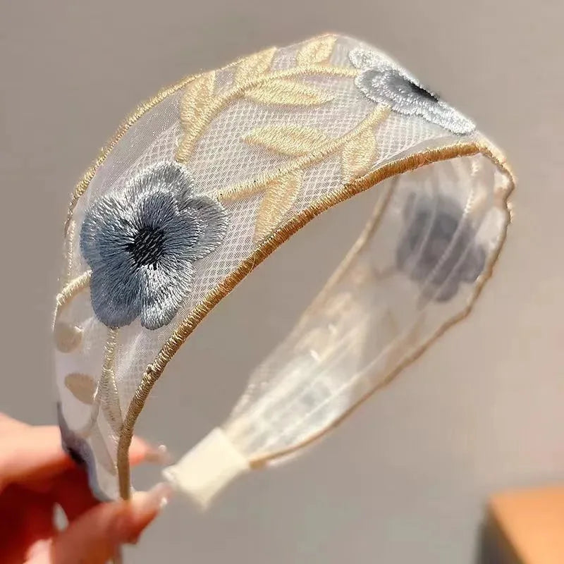 3 Pack Chiffon Embroidered Flower Headband