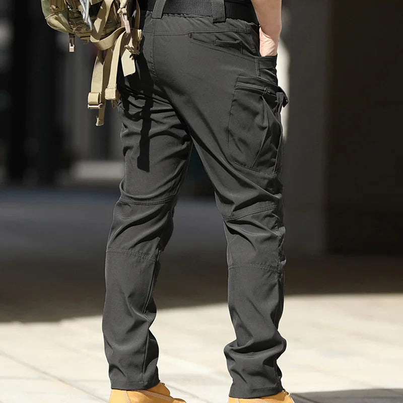 Men Cargo Pants Solid Color Multi-Pockets Waterproof Trousers