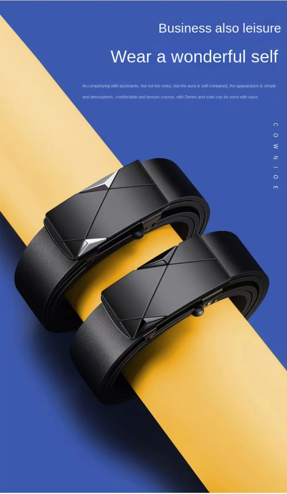 Fashion PU Leather Men's Business Belt Automatic Buckle Adjustable Men's Waist Strap Men's Leather Belt for Leisure Work Party