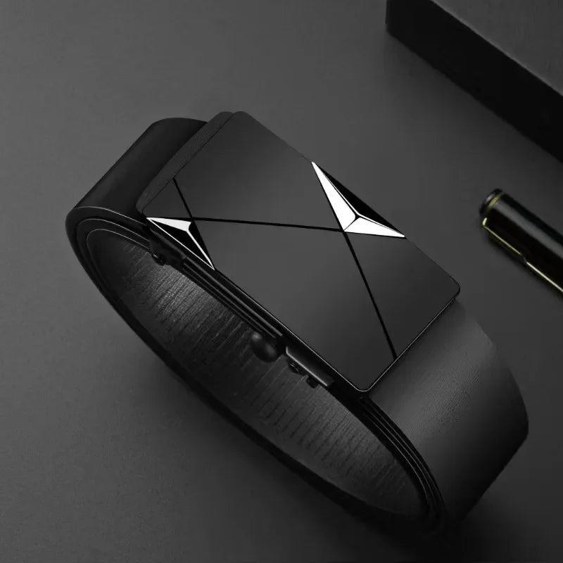 Fashion PU Leather Men's Business Belt Automatic Buckle Adjustable Men's Waist Strap Men's Leather Belt for Leisure Work Party