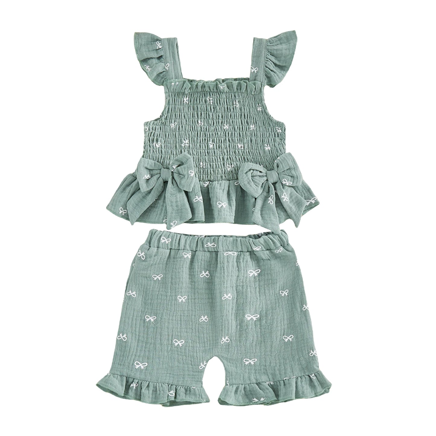 Infant Girls Stylish Floral Print Ruffle Sleeve Blouse with Matching Shorts