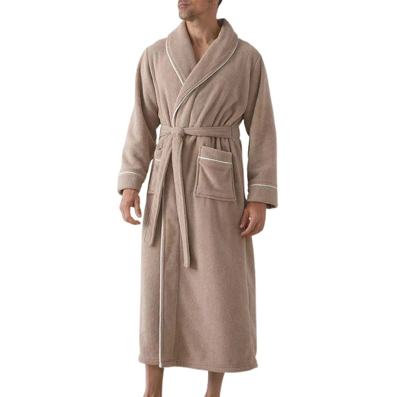 Luxurious Men s Plush Shawl Collar Bathrobe with Cozy Long Sleeves and Belt