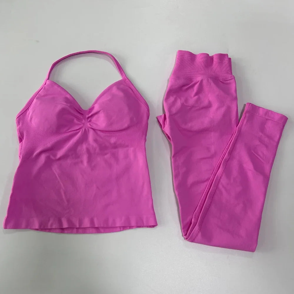 Seamless Gym Set Women Tank Tops High Waist Scrunch Yoga Leggings