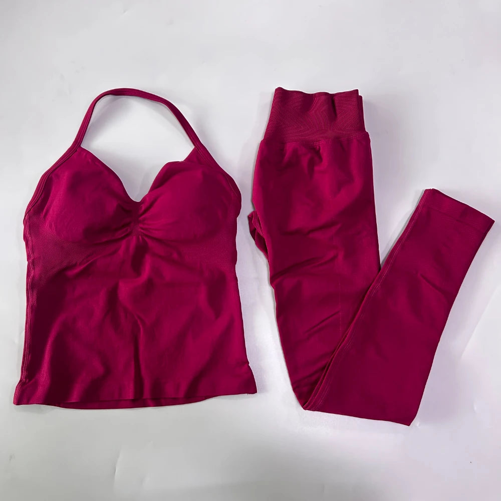 Seamless Gym Set Women Tank Tops High Waist Scrunch Yoga Leggings