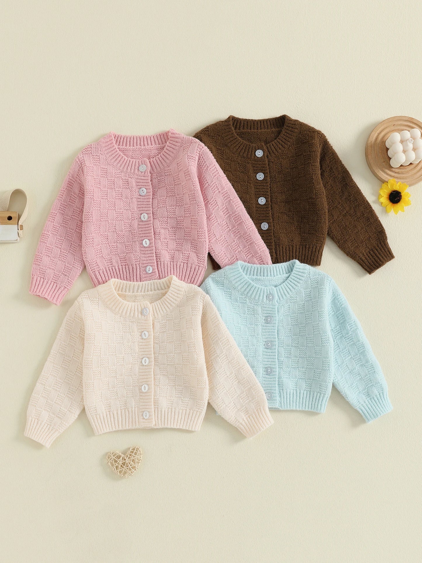 Children's Autumn Winter Cable Knit Sweater Long Sleeve Solid Color Button Down Warm Cardigan