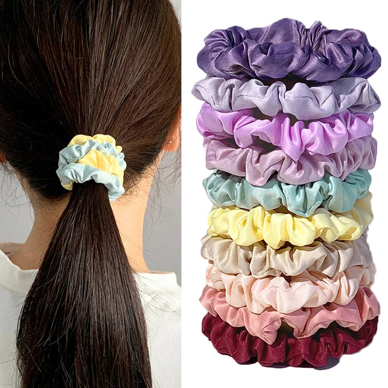 10pcs Colorful  Hair Bands Satin Silk Scrunchies