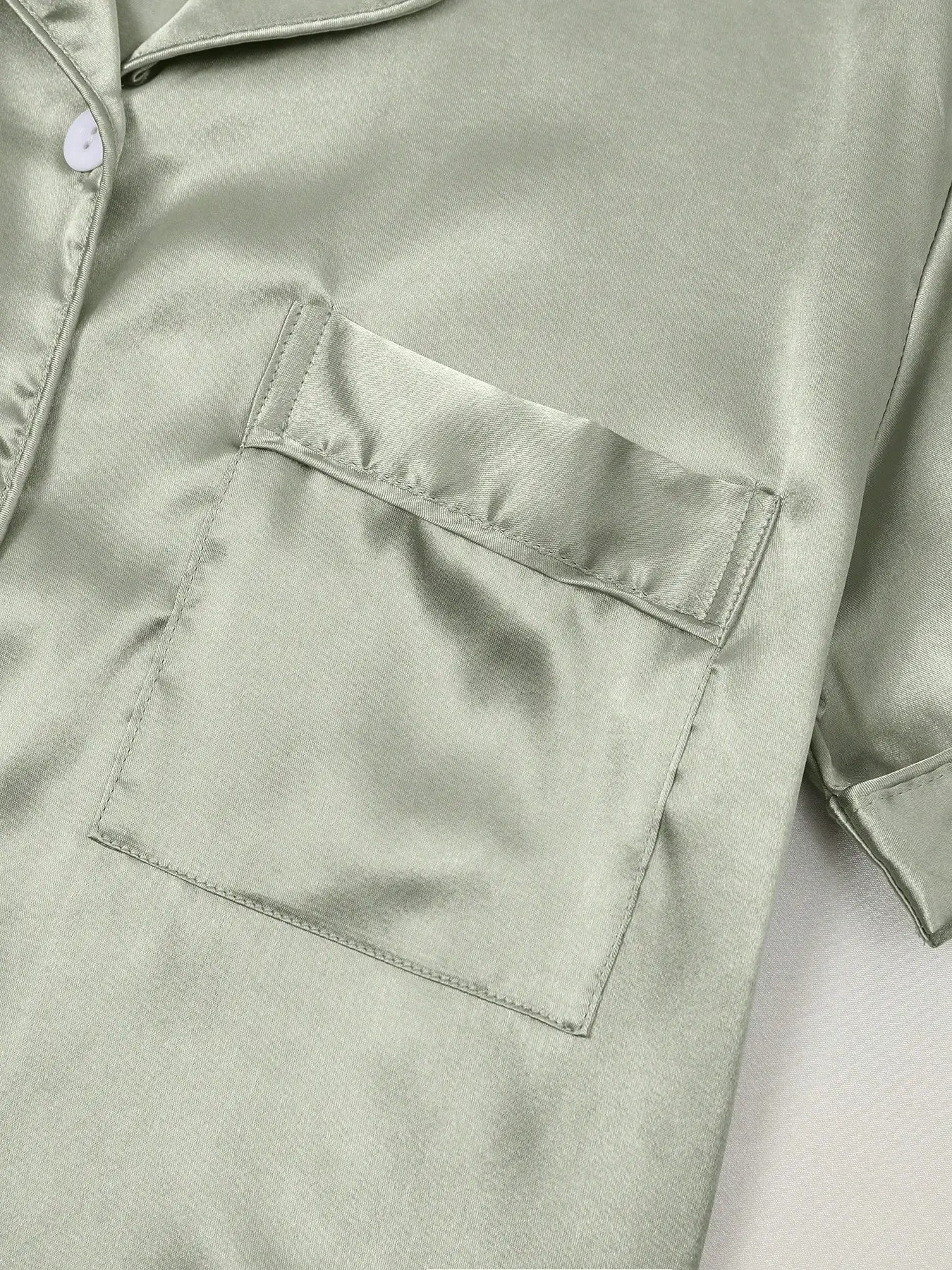 Satin Pajama Set - Short Sleeve Button-Up Top & Shorts