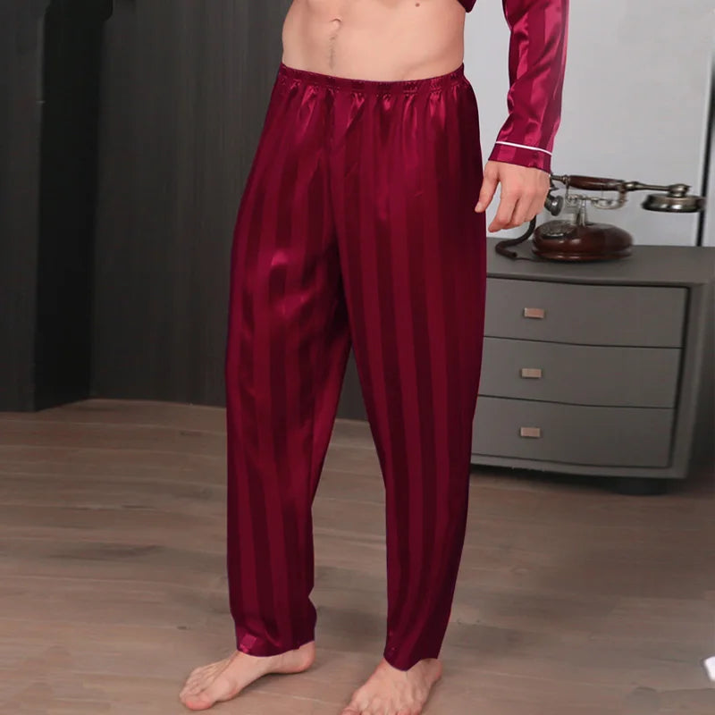Three colors of men's pajama pants ice silk summer striped sleepwear oversized casual Sleeping pants