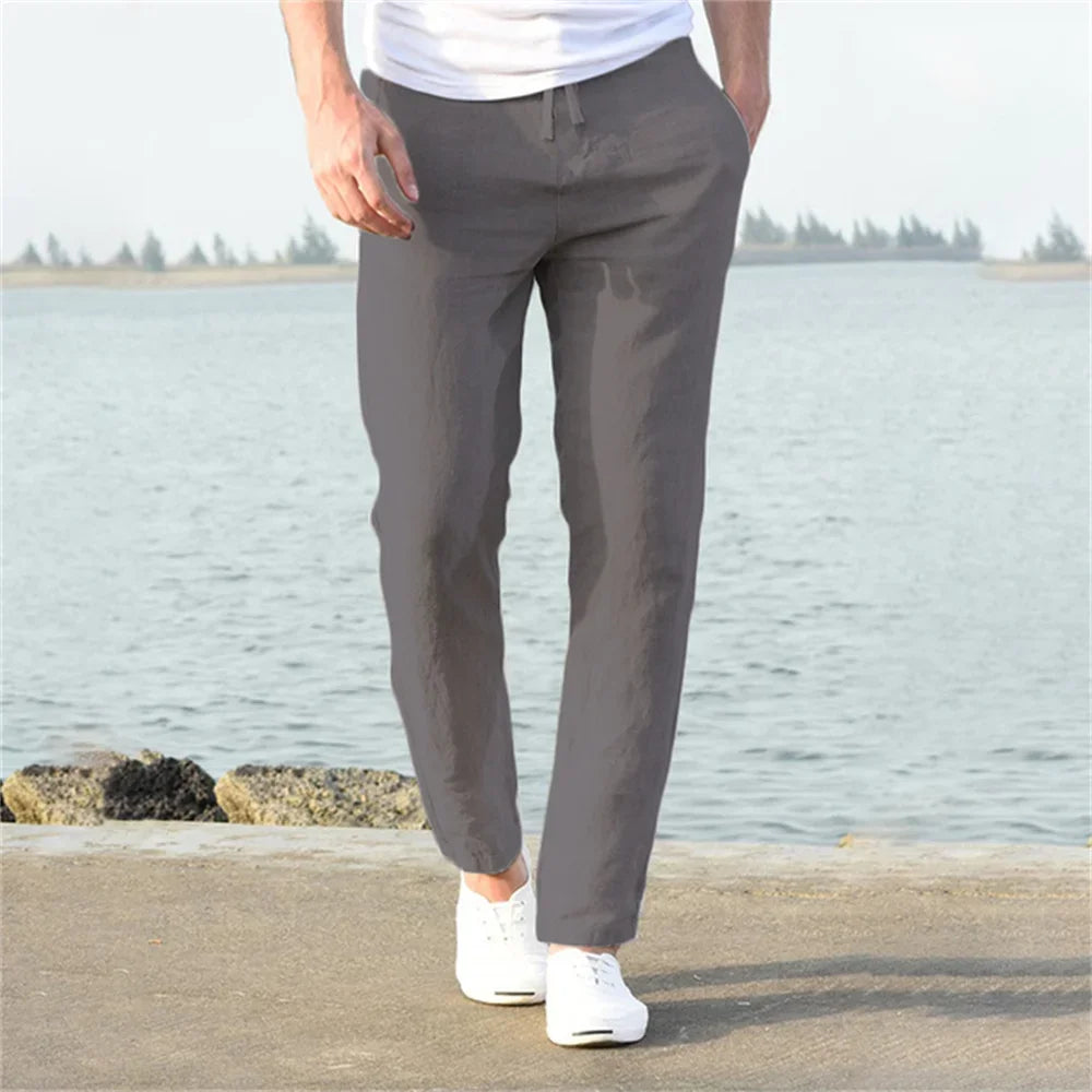 Men's Cotton Linen Pants New Breathable Solid Color Linen Trousers S-3XL