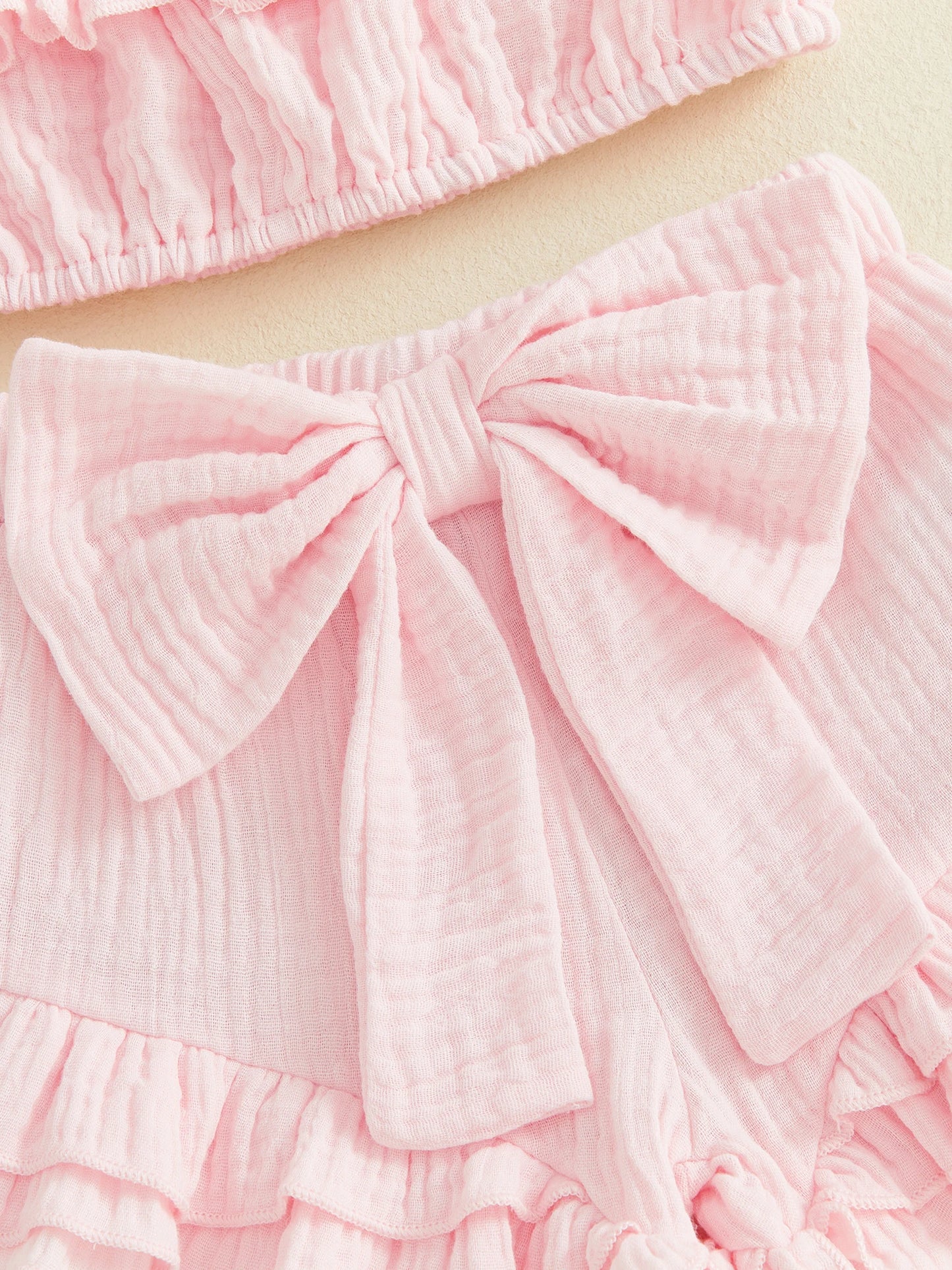 Girls Solid Color Ruffle Crop Cami Top and Shorts Set