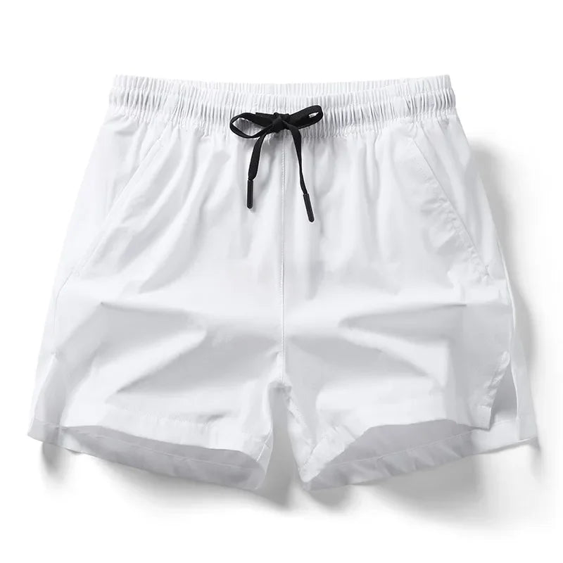 Men Solid Color, Elastic Waist Double Pockets Sports Shorts