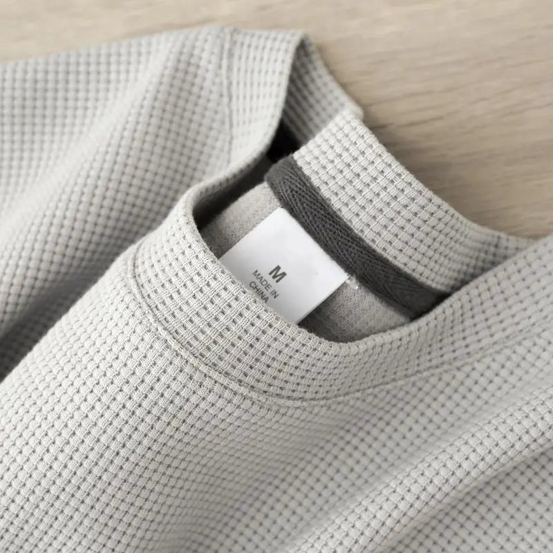 Waffle Short Sleeved Round Neck  Loose Casual T-shirt