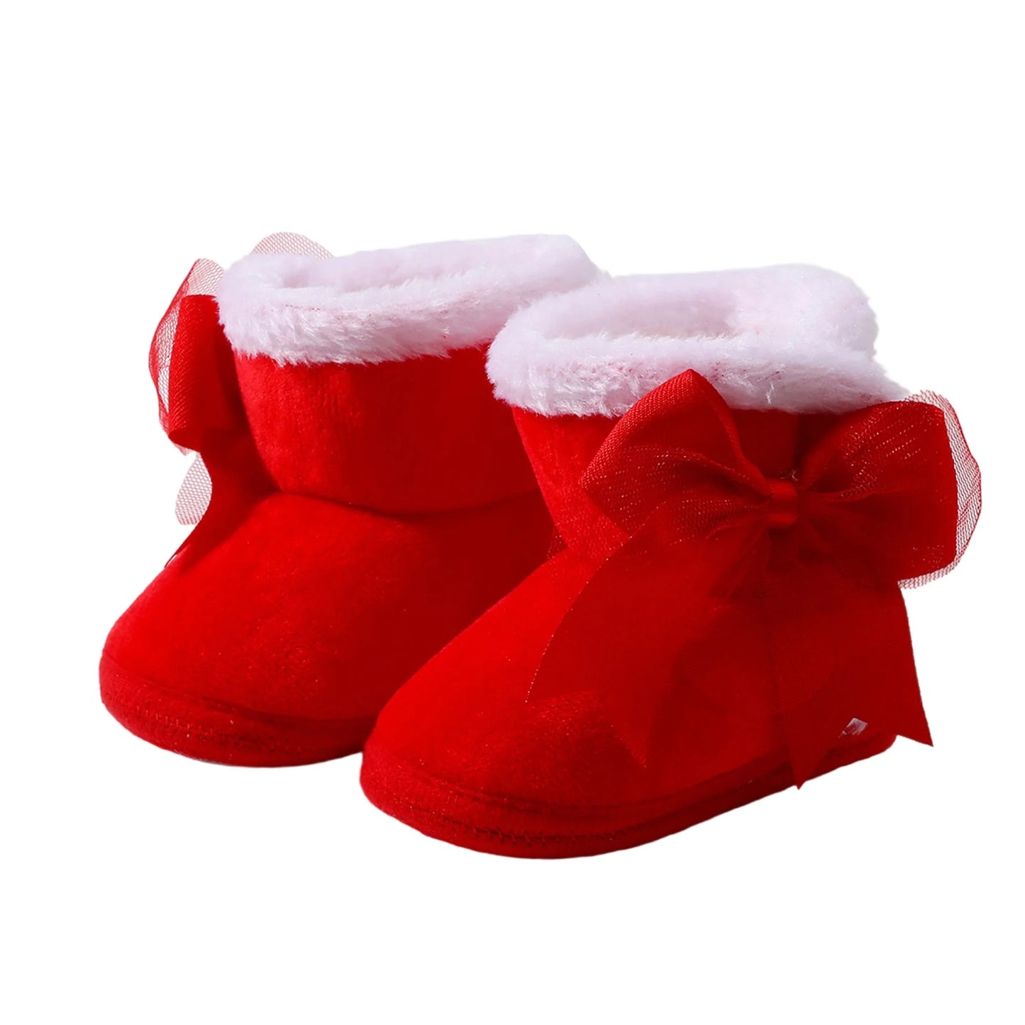 Infant Girls Cozy Fleece Lined Booties Cute Bowknot Slip-Resistant Crib Shoes