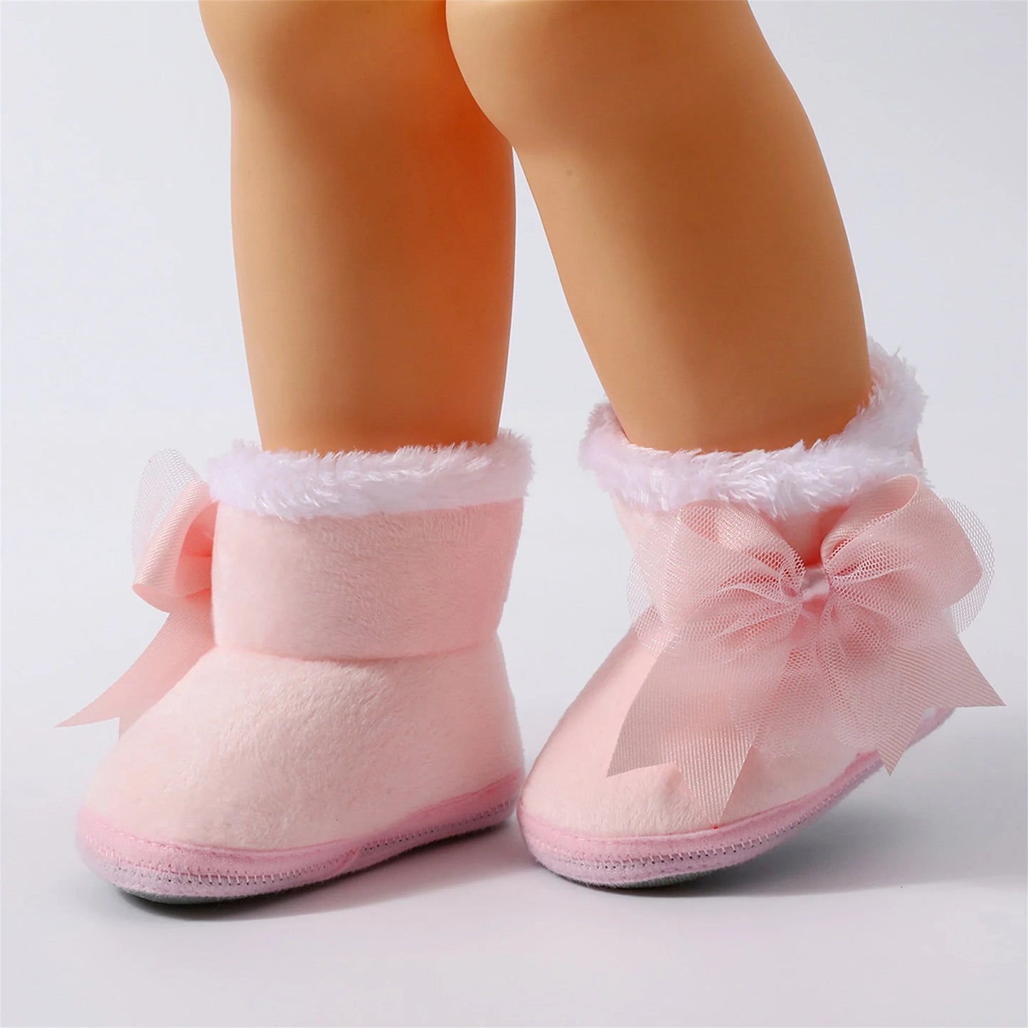 Infant Girls Cozy Fleece Lined Booties Cute Bowknot Slip-Resistant Crib Shoes