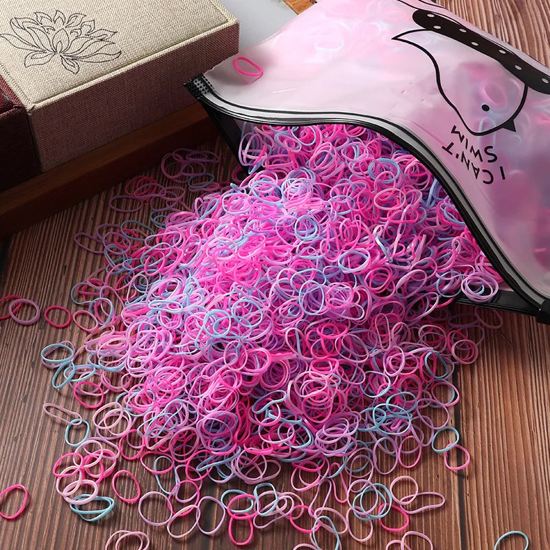 1000/2000pcs Colorful Disposable Rubber Elastic Hair Band Ties