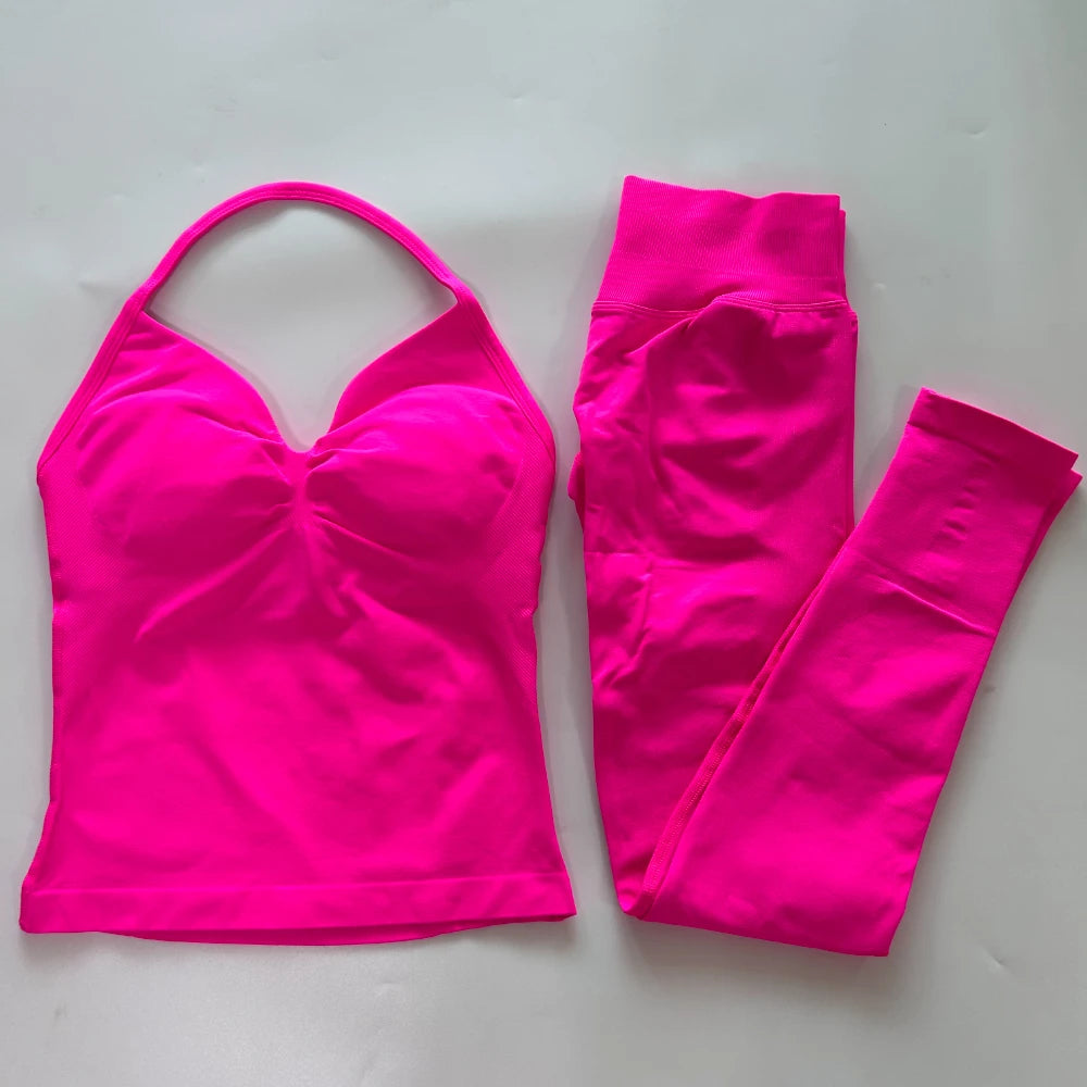 Seamless Gym Set Women Tank Tops High Waist Scrunch Yoga Leggings
