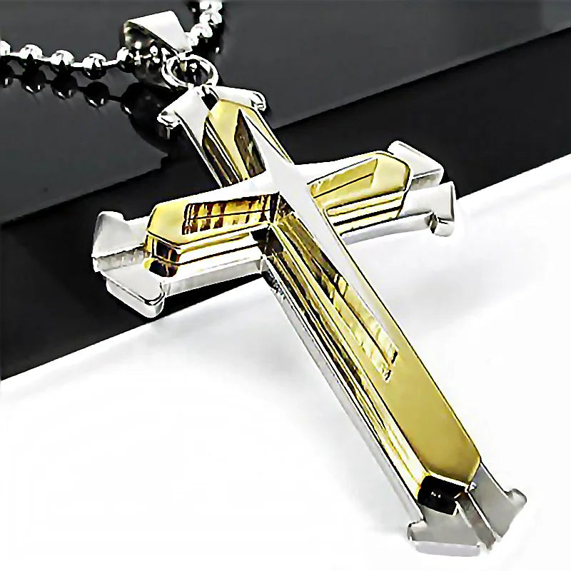 Cross Chain – Cool Black & Gold CZ Pendant