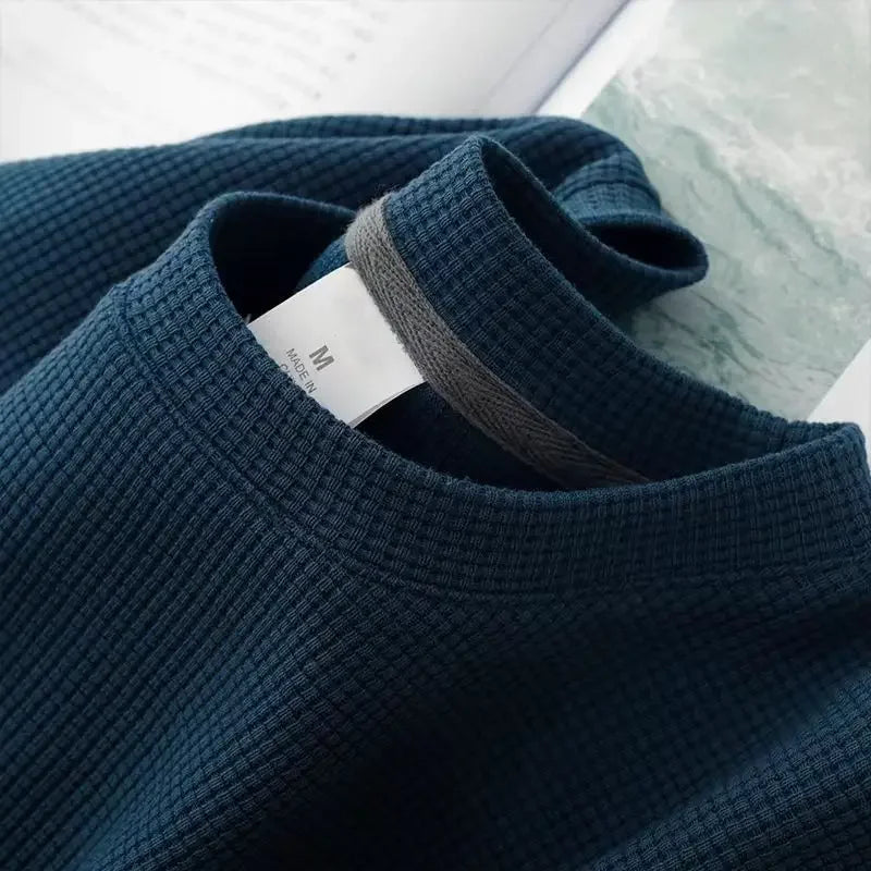 Waffle Short Sleeved Round Neck  Loose Casual T-shirt