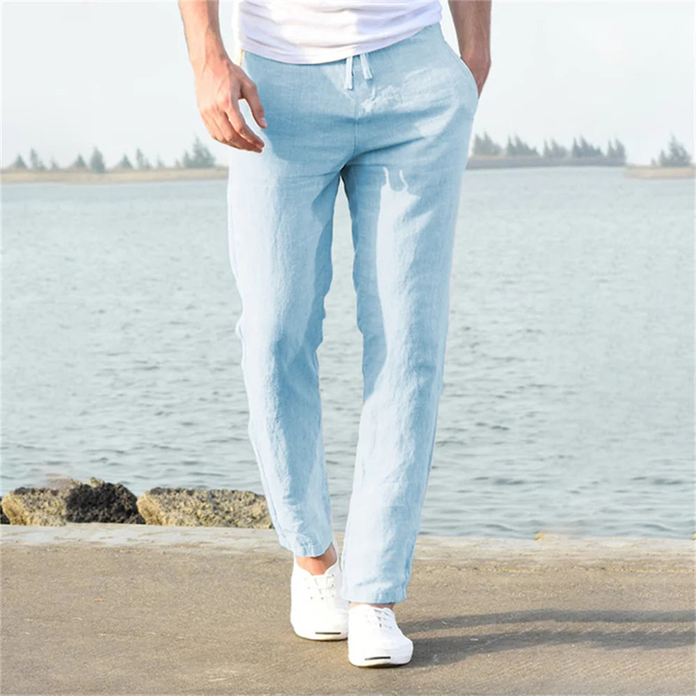Men's Cotton Linen Pants New Breathable Solid Color Linen Trousers S-3XL