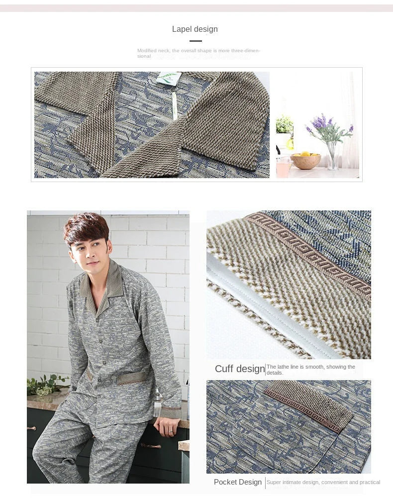 Men's Spring and Fall Winter 100% Cotton Long-Sleeved Leisure Loungewear