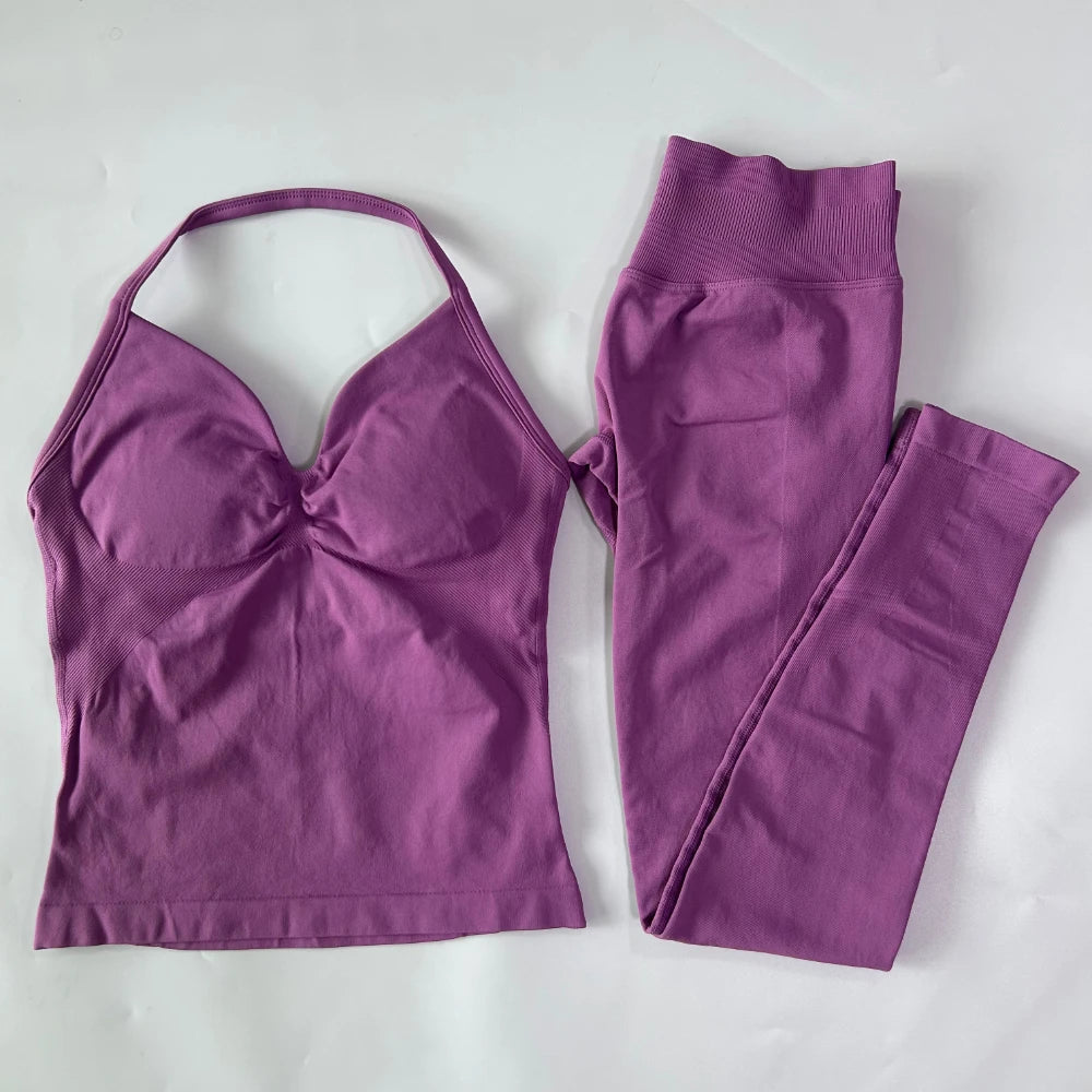 Seamless Gym Set Women Tank Tops High Waist Scrunch Yoga Leggings