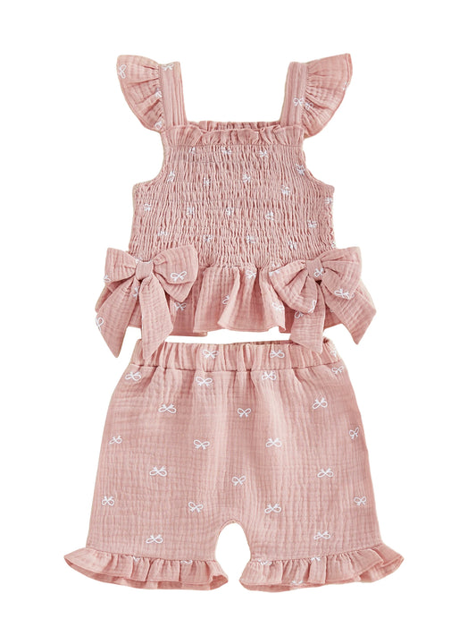 Infant Girls Stylish Floral Print Ruffle Sleeve Blouse with Matching Shorts
