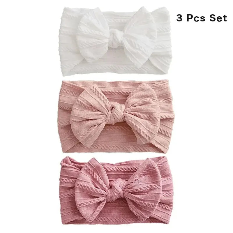 3Pcs Solid Color Baby Headband Bow Elastic Nylon Newborn Headbands Soft Turban Headwrap