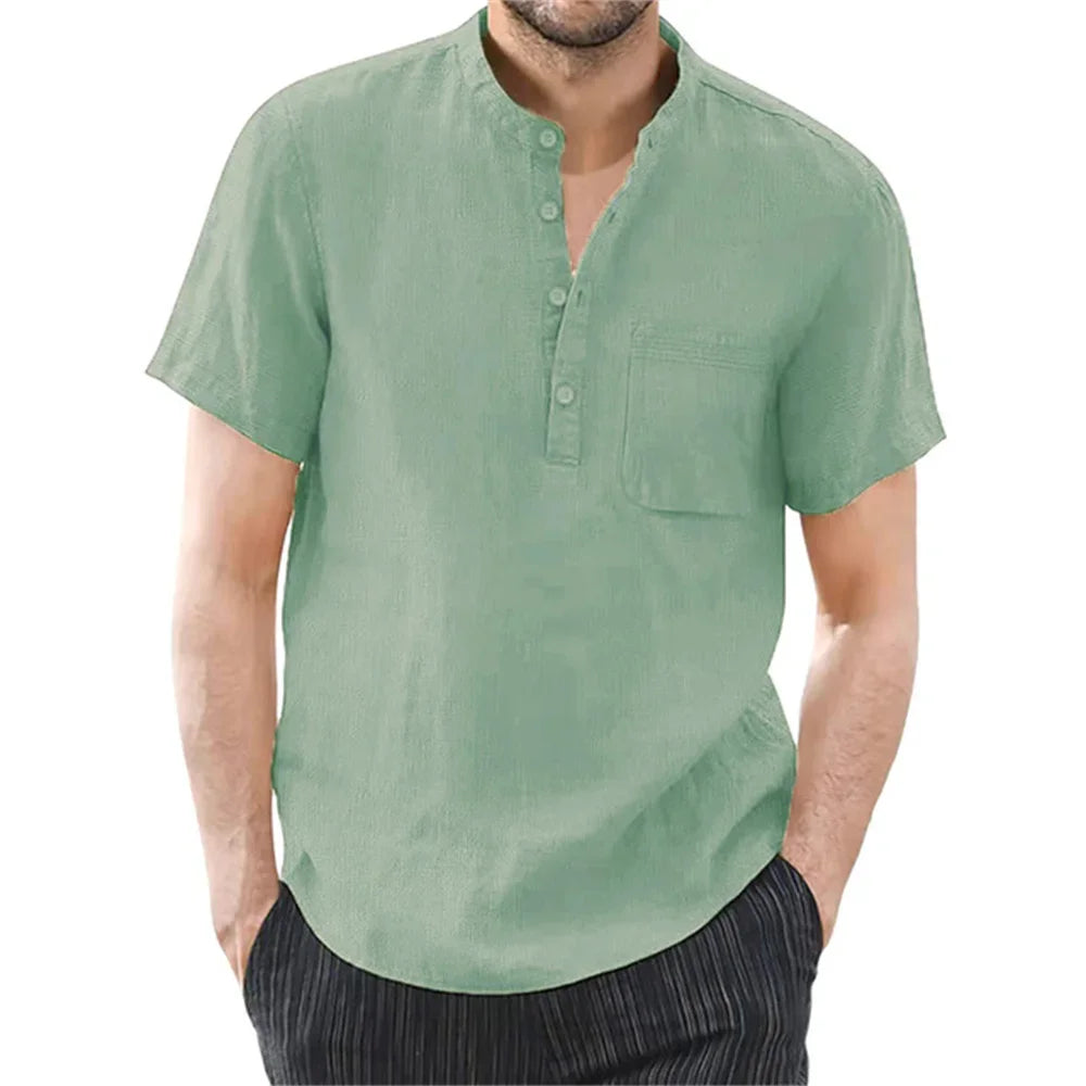 Men's Short Sleeve T-shirt Cotton and Linen, Breathable