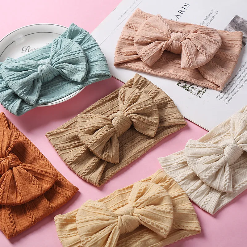 3Pcs Solid Color Baby Headband Bow Elastic Nylon Newborn Headbands Soft Turban Headwrap