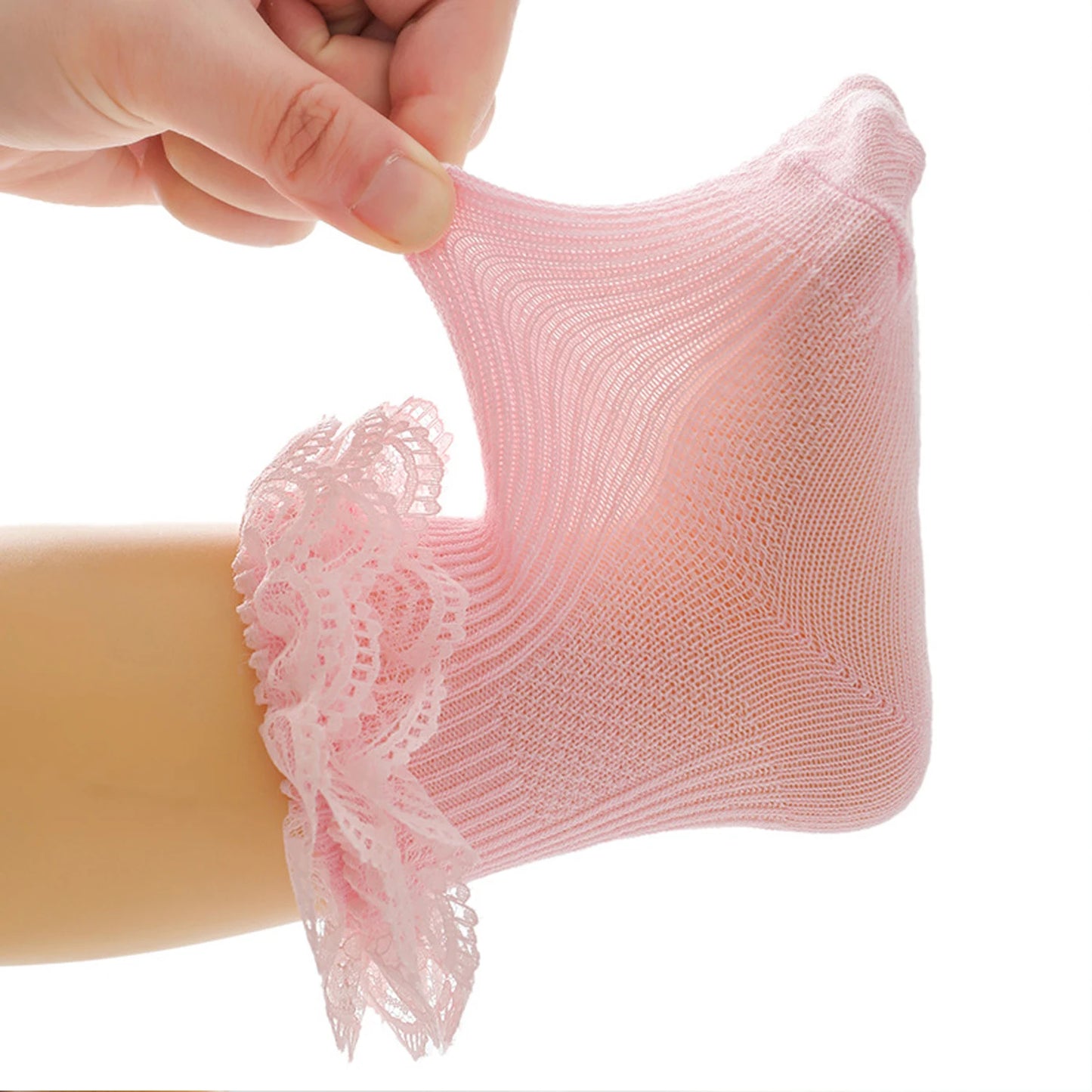 5 pairs of lace-trimmed socks for baby girls - double-layered lace trim