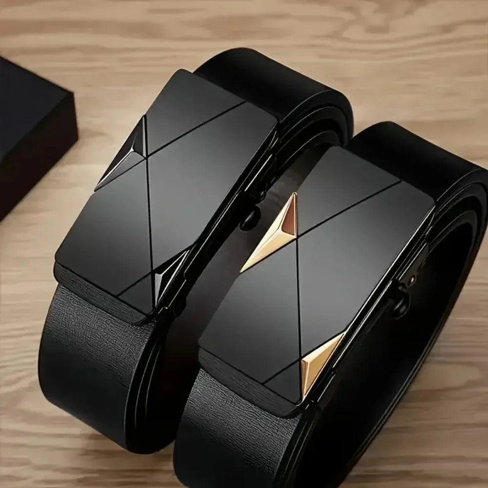 Fashion PU Leather Men's Business Belt Automatic Buckle Adjustable Men's Waist Strap Men's Leather Belt for Leisure Work Party