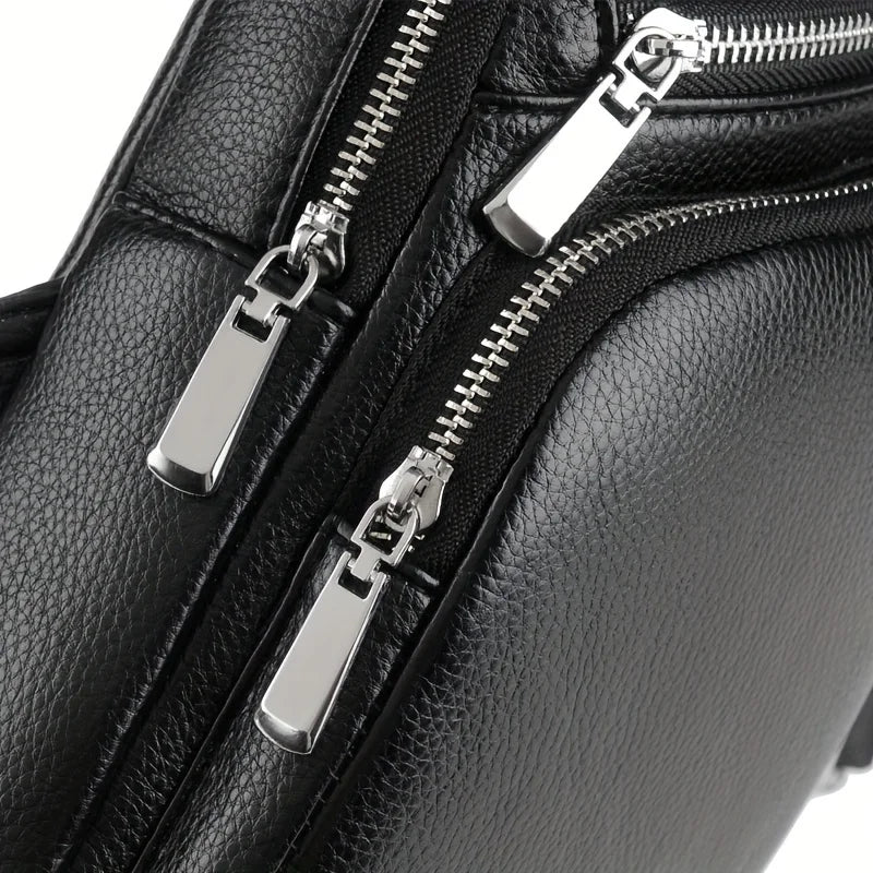 Men’s Vintage PU Leather Sling Bag – Large Capacity Crossbody Chest Bag with Multi-Pockets, Secure Buckle Closure