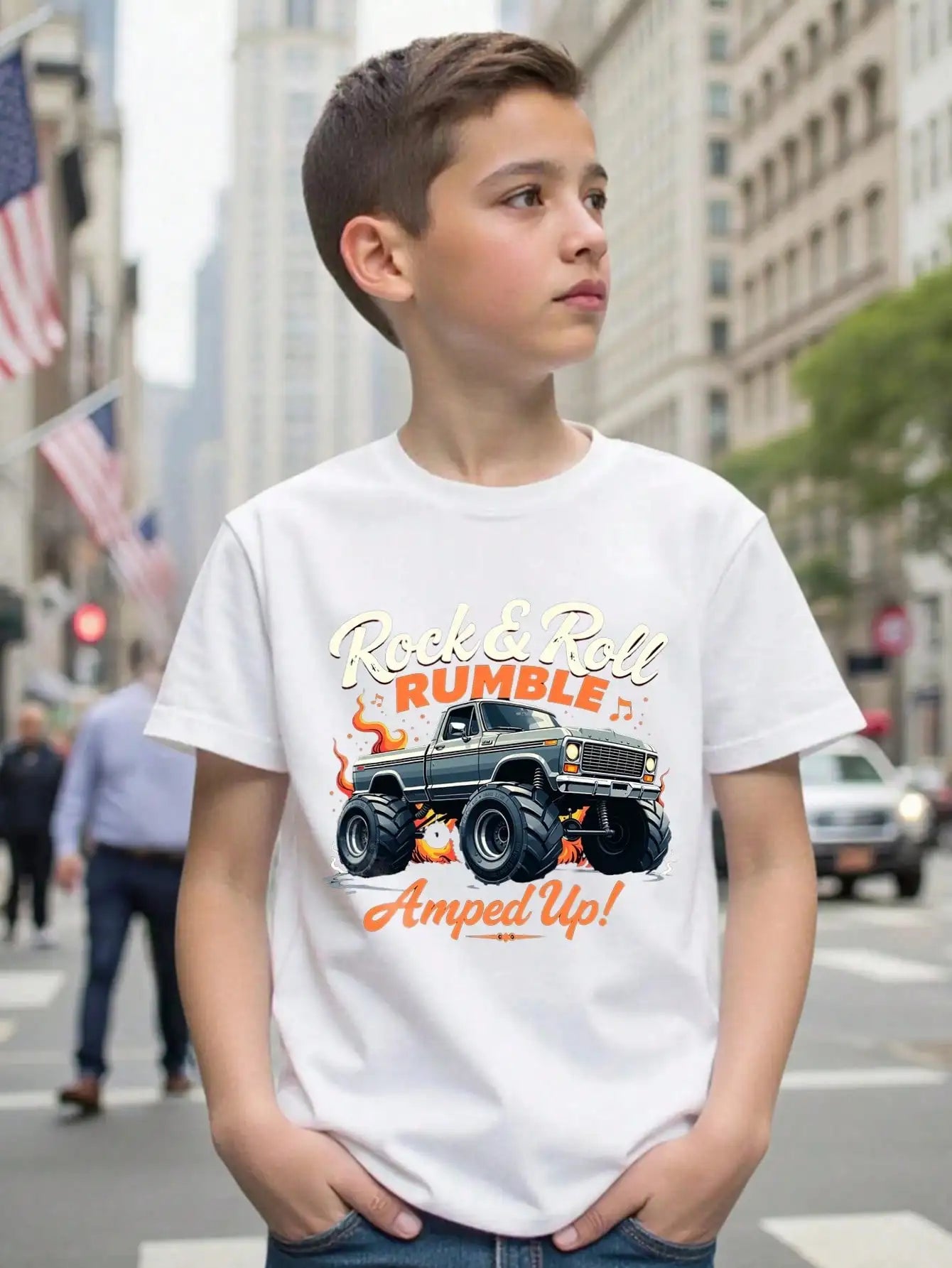 Boys Rock & Roll Rumble Cotton Graphic Tee With Vintage Car Print