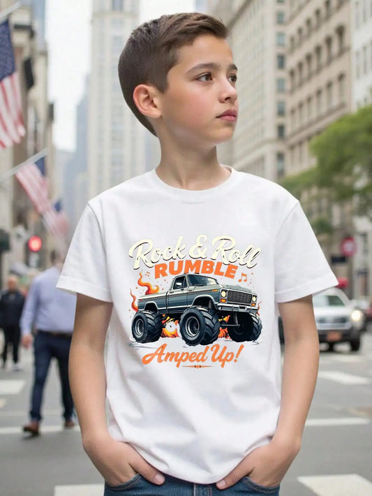 Boys Rock & Roll Rumble Cotton Graphic Tee With Vintage Car Print