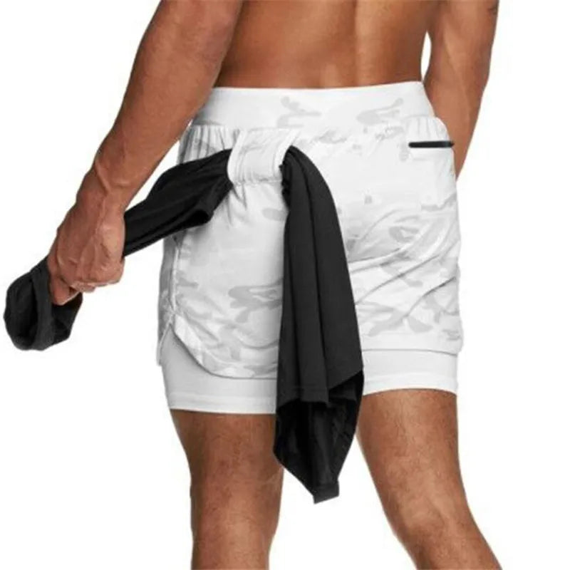 Men 2 in 1 Sports Jogging Fitness Shorts  Quick Dry