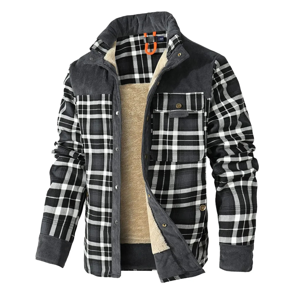 Men's Winter Windproof Warm Casual Bomber Coat Plaid Sherpa Lined Flannel Outdoor Classic Jacket