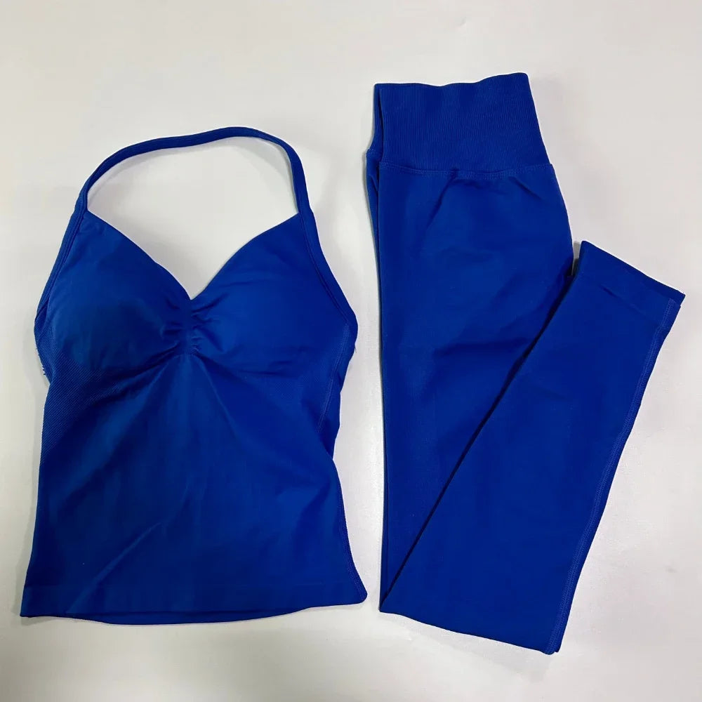 Seamless Gym Set Women Tank Tops High Waist Scrunch Yoga Leggings