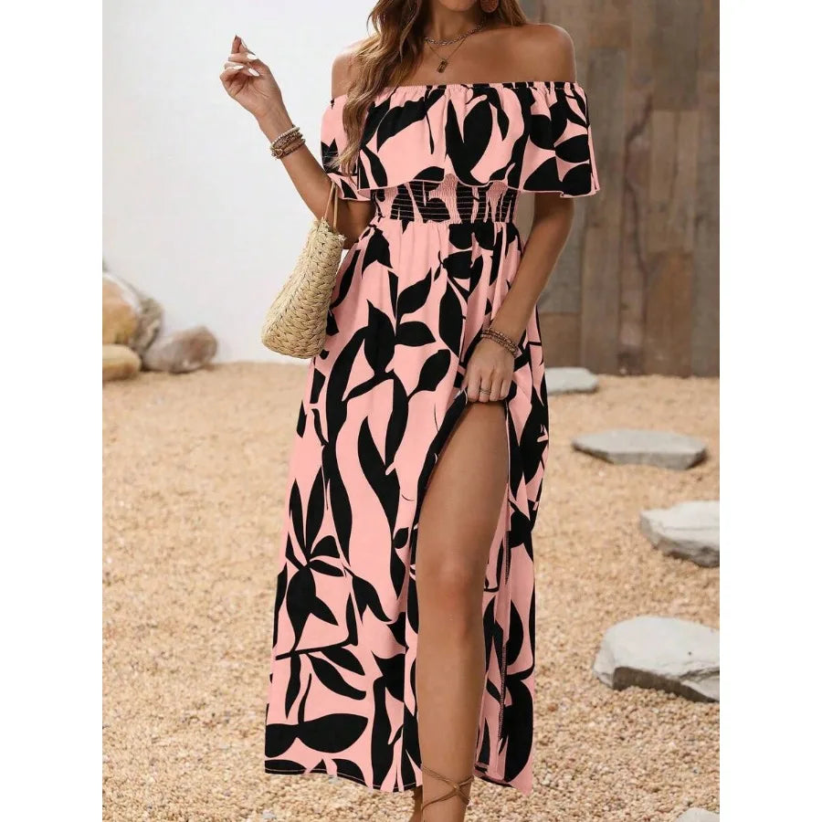 Off Shoulder High Slit Simple Casual Dress