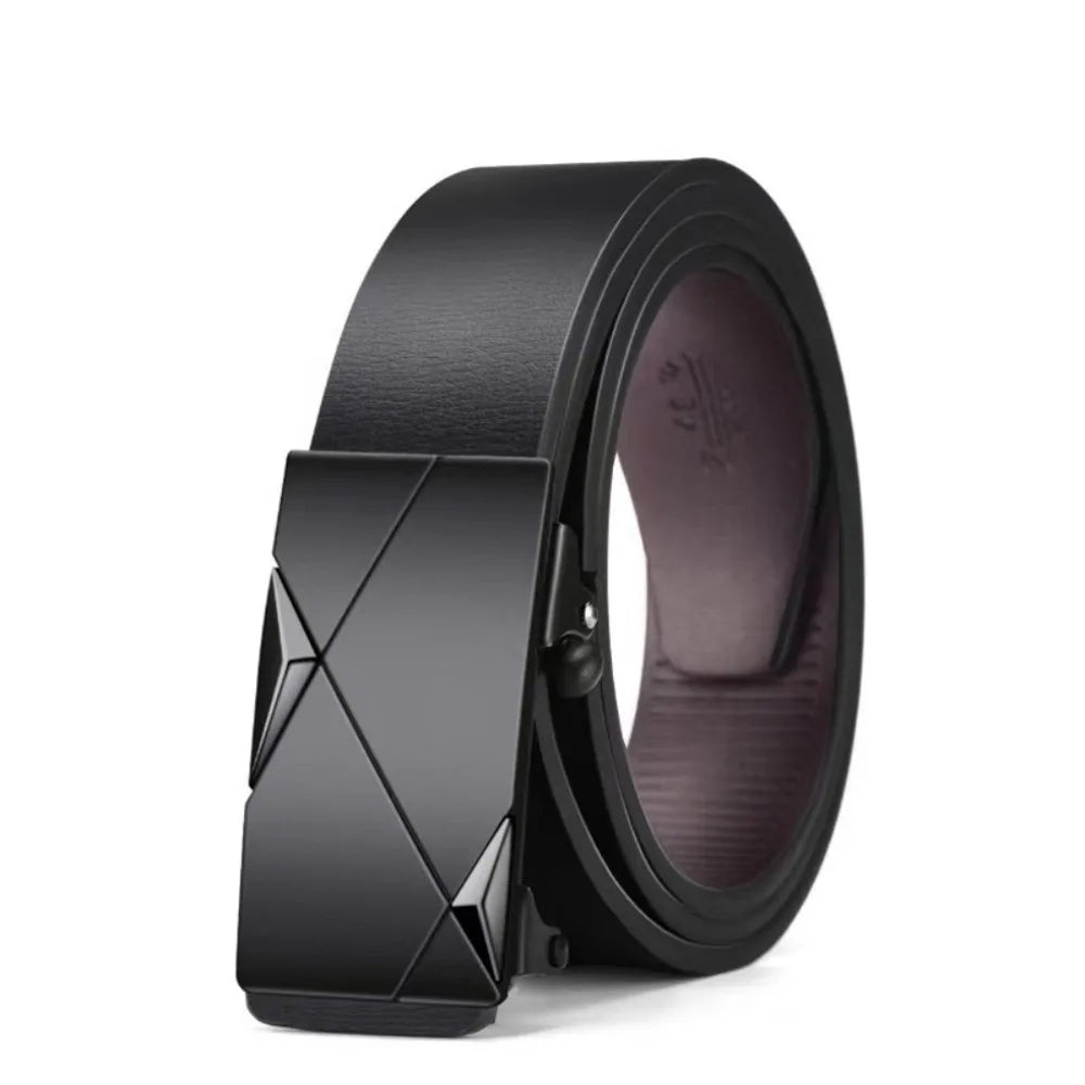 Fashion PU Leather Men's Business Belt Automatic Buckle Adjustable Men's Waist Strap Men's Leather Belt for Leisure Work Party