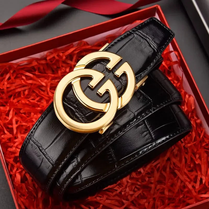Premium Automatic Leather Belt - Stylish Buckle - Genuine Leather, Versatile for Work & Casual