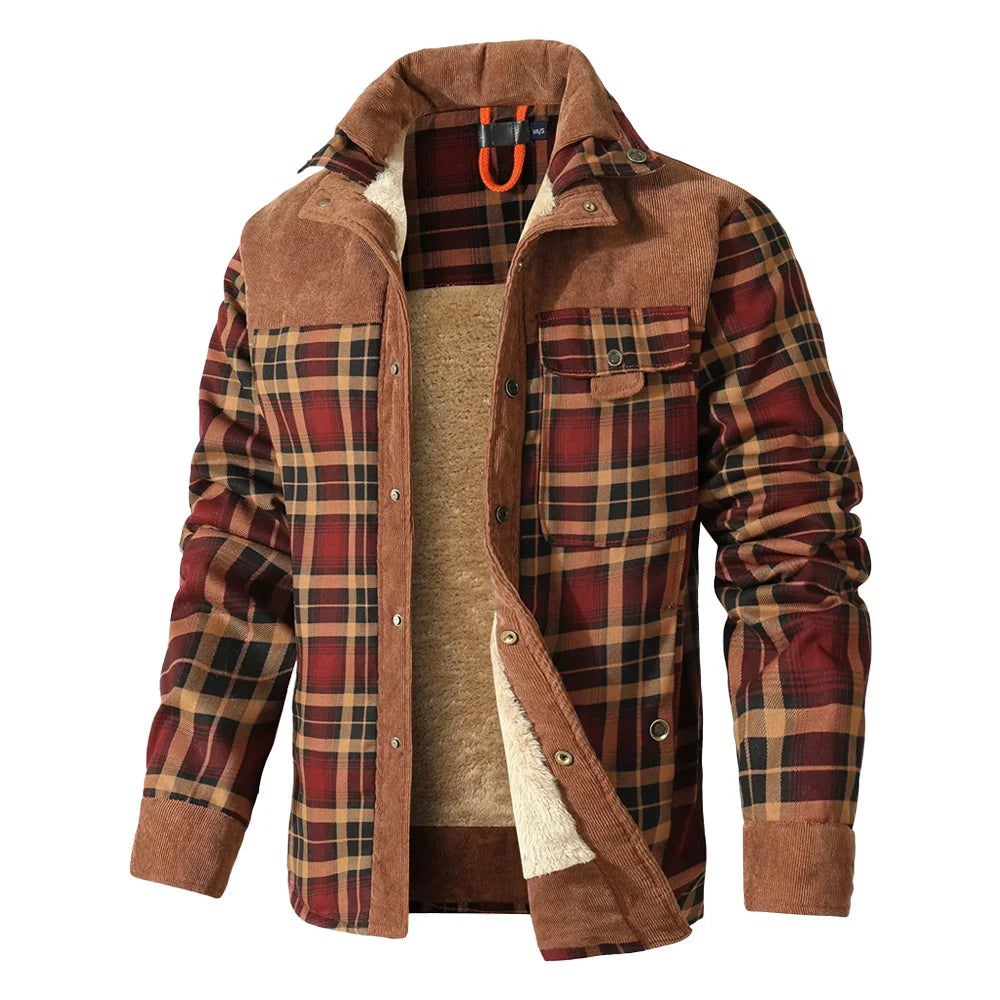 Men's Winter Windproof Warm Casual Bomber Coat Plaid Sherpa Lined Flannel Outdoor Classic Jacket