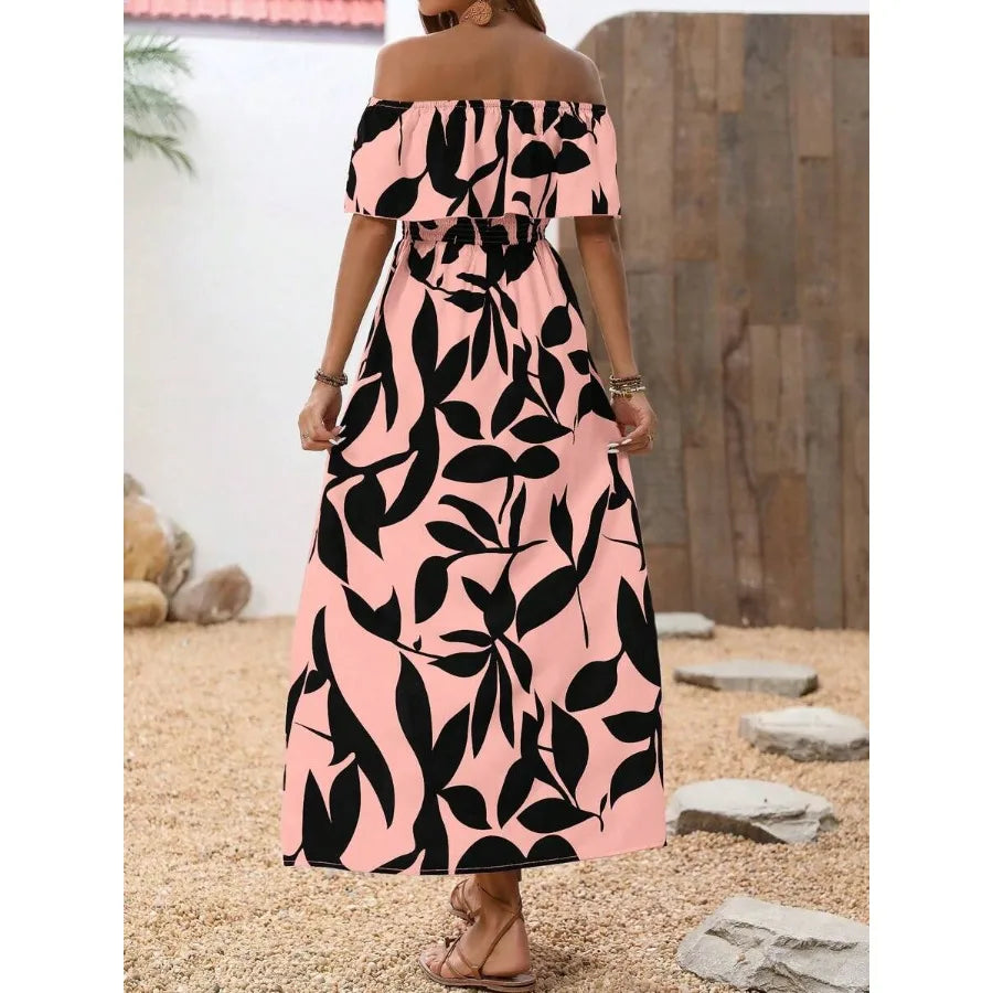Off Shoulder High Slit Simple Casual Dress