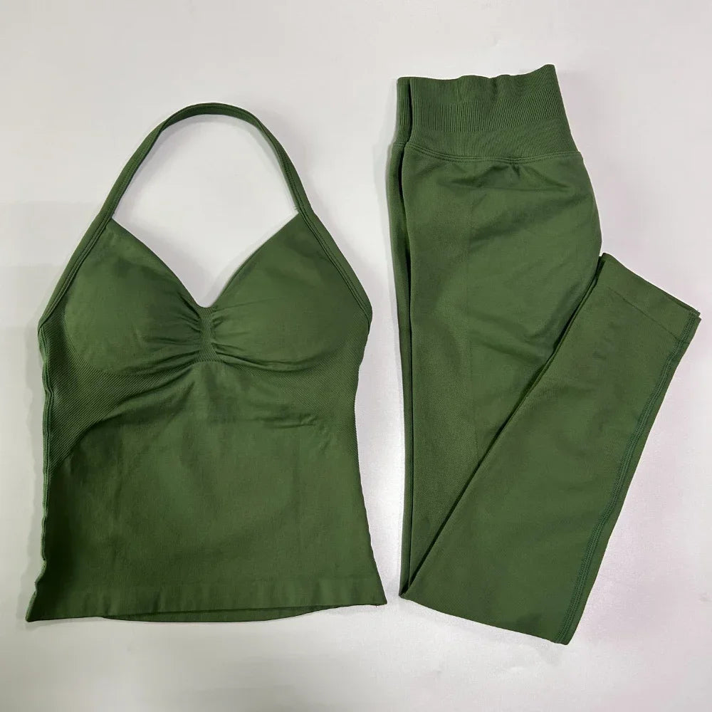 Seamless Gym Set Women Tank Tops High Waist Scrunch Yoga Leggings