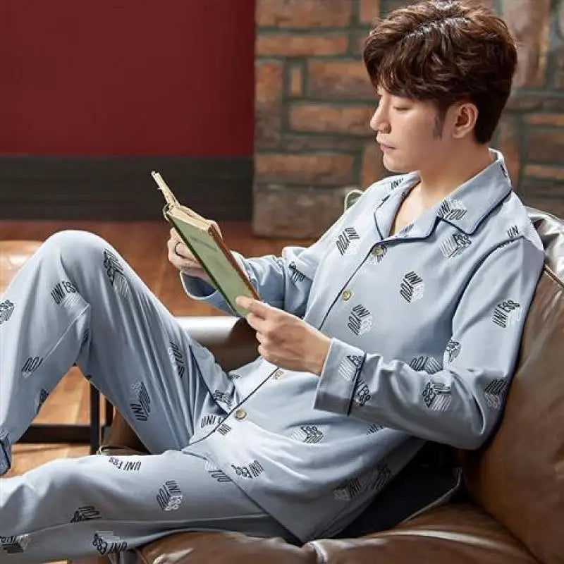 Men's Spring and Fall Winter 100% Cotton Long-Sleeved Leisure Loungewear