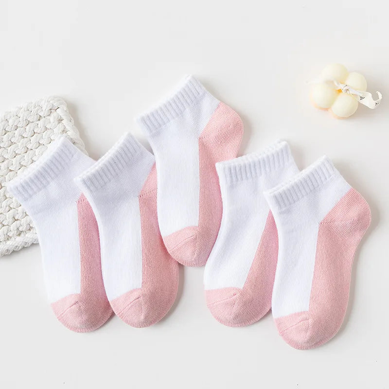 5 Pairs Children  Cotton Socks  Black, White, Gray For 1-12 Years