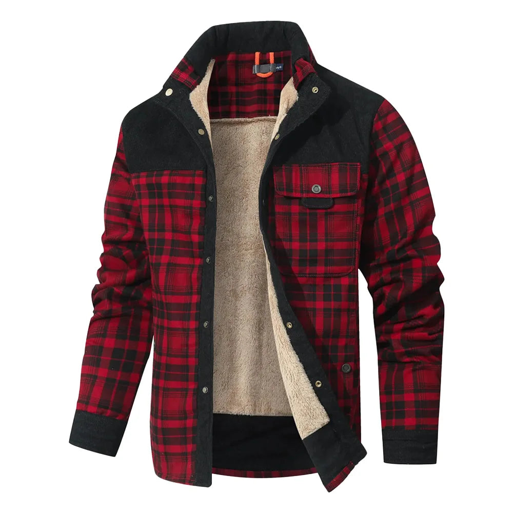 Men's Winter Windproof Warm Casual Bomber Coat Plaid Sherpa Lined Flannel Outdoor Classic Jacket