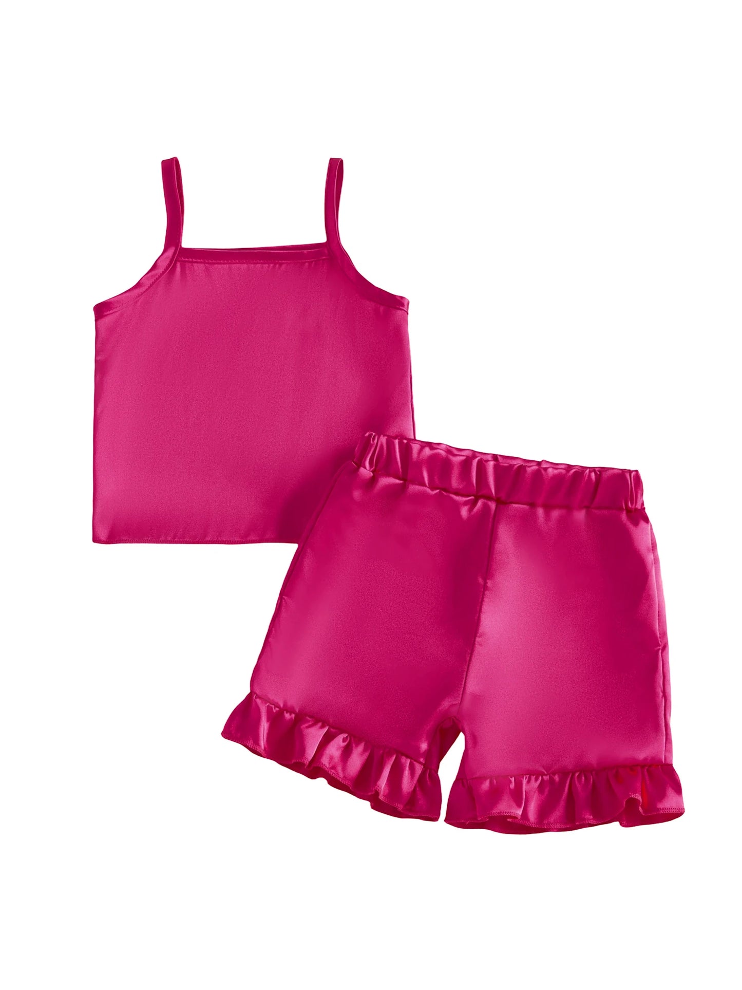 Girls Summer Pajama Set with Sleeveless Top and Elastic Waist Shorts